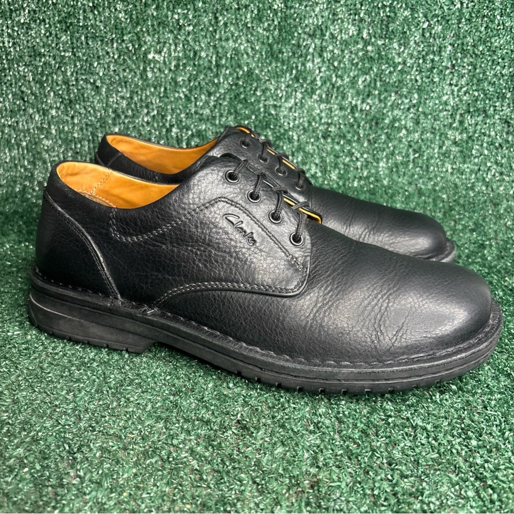 Clarks Plain Toe Brown Mens 9.5 Black Leather Oxford Dress Shoes 500987
